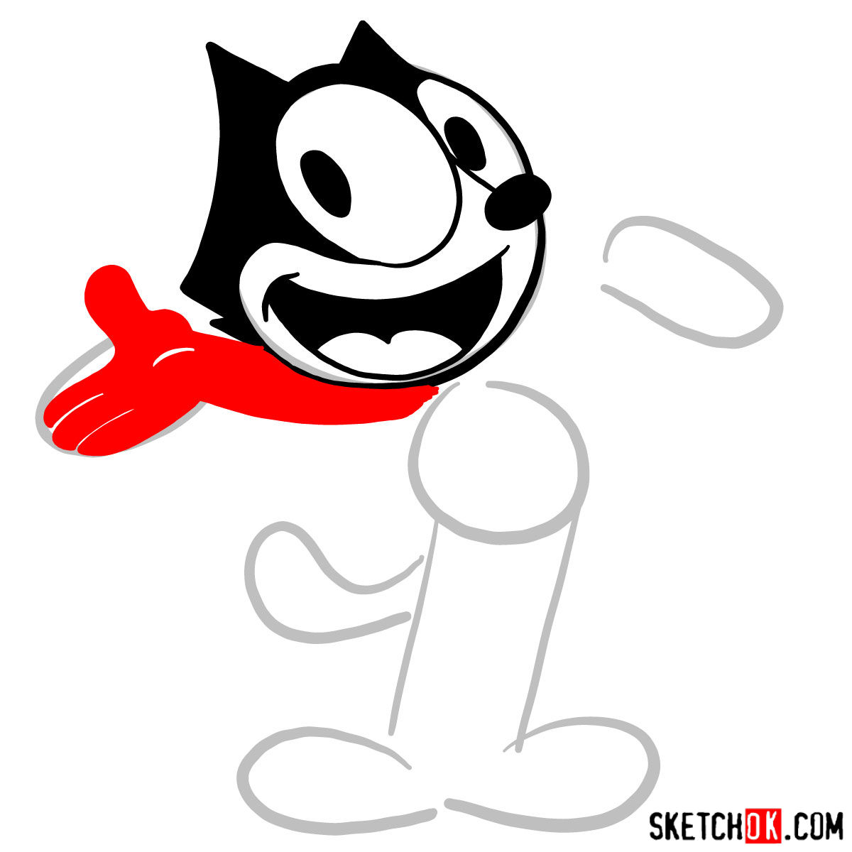 How to draw Felix the Cat - step 05