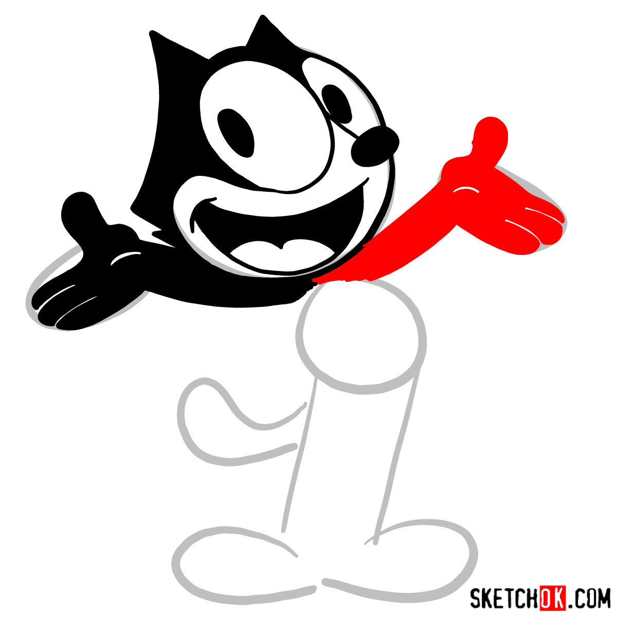 How to draw Felix the Cat - step 06