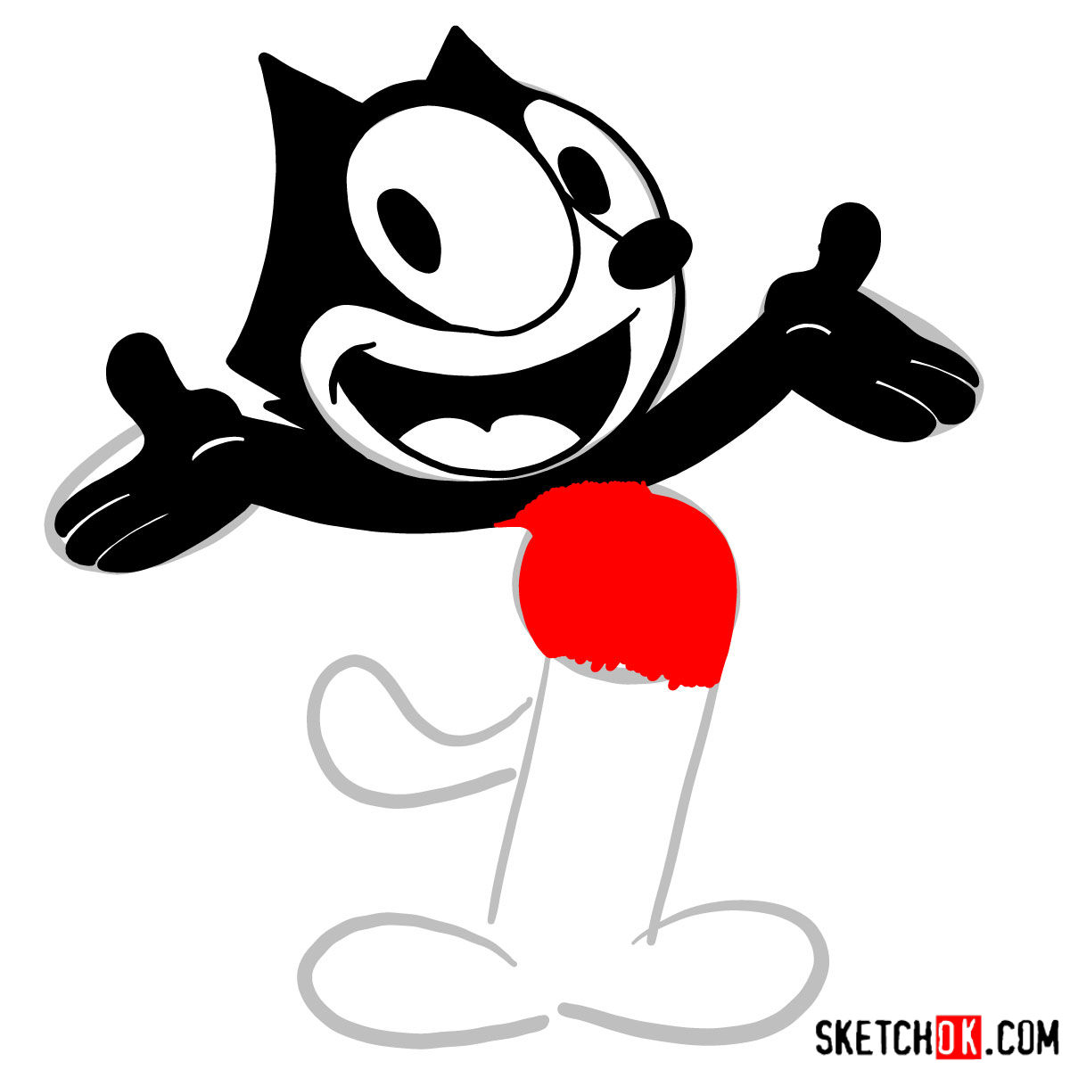 How to draw Felix the Cat - step 07