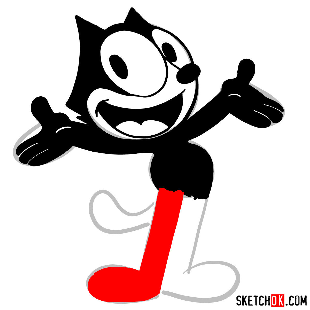 How to draw Felix the Cat - step 08