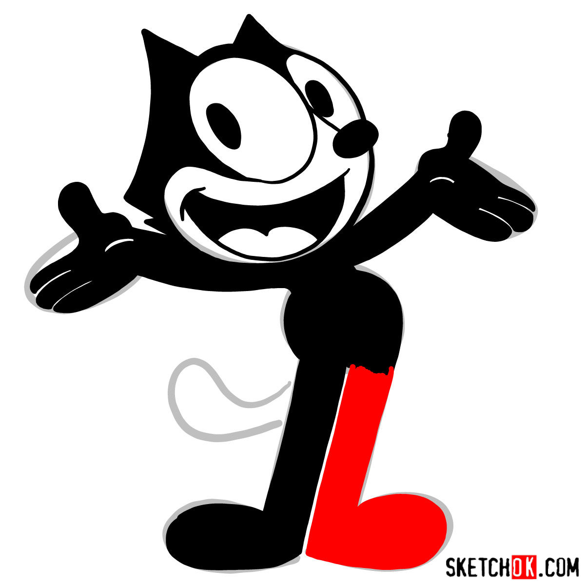 How to draw Felix the Cat - step 09
