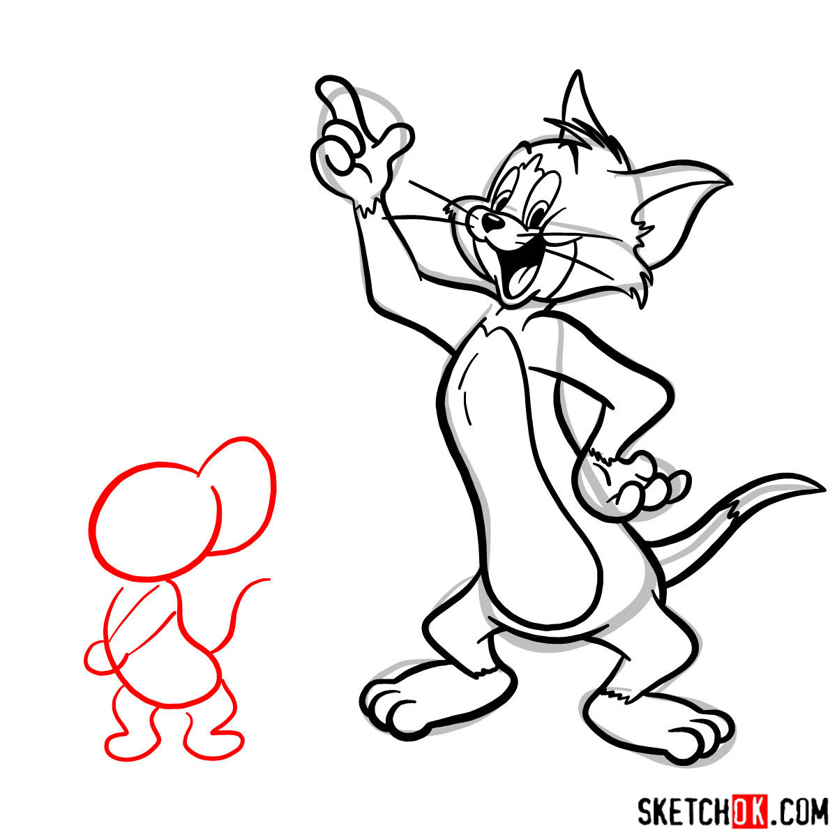 How to draw Tom and Jerry together - step 11
