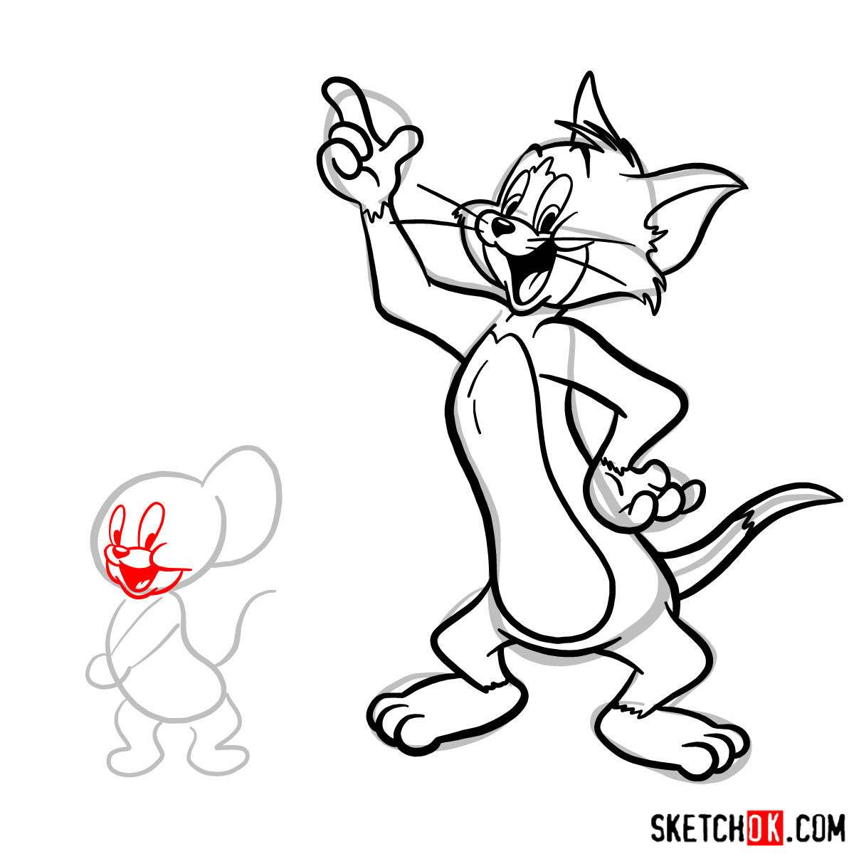How to draw Tom and Jerry together - step 12