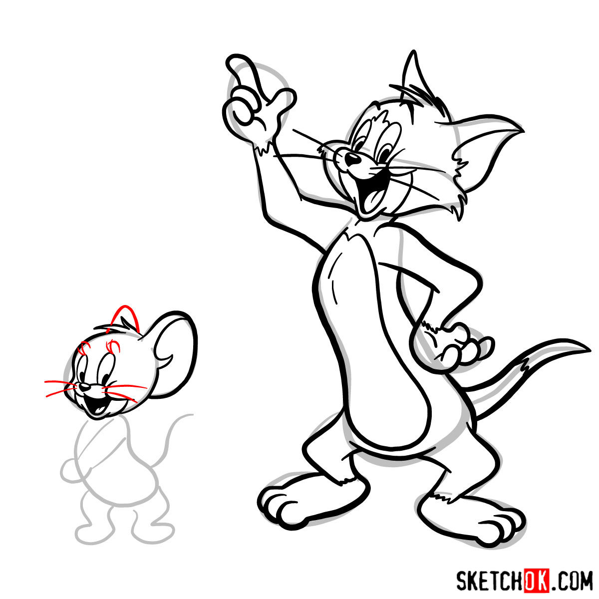 How to draw Tom and Jerry together - step 14