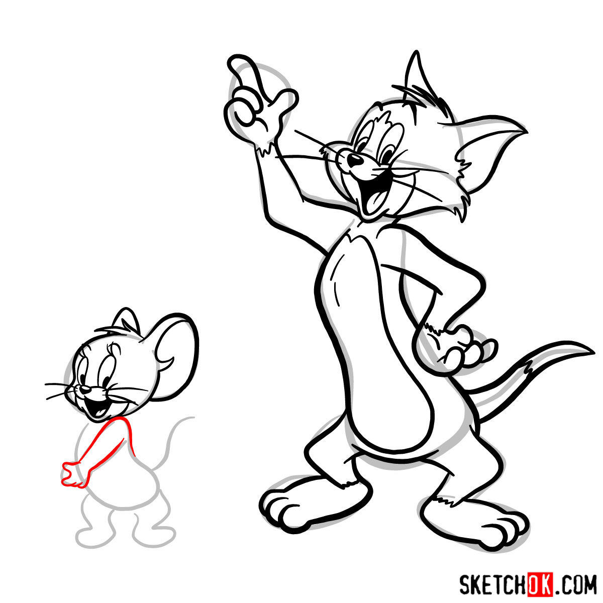 How to draw Tom and Jerry together - step 15