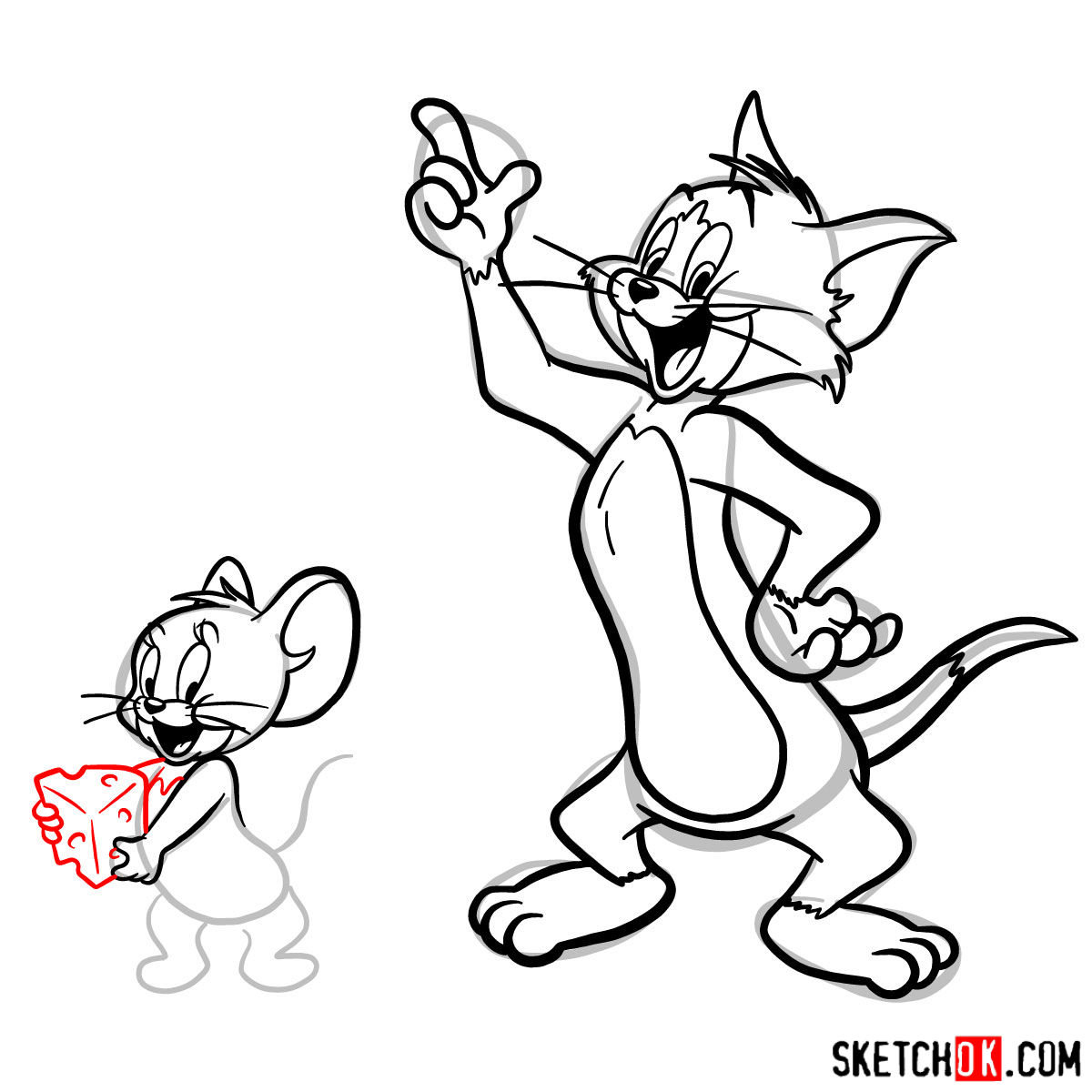 How to draw Tom and Jerry together - step 16