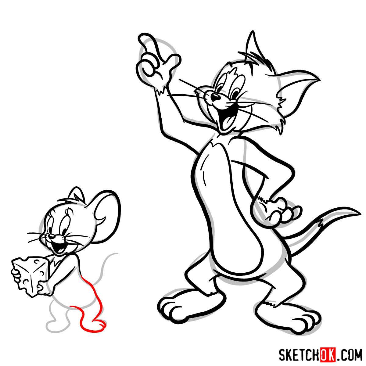 How to draw Tom and Jerry together - step 17
