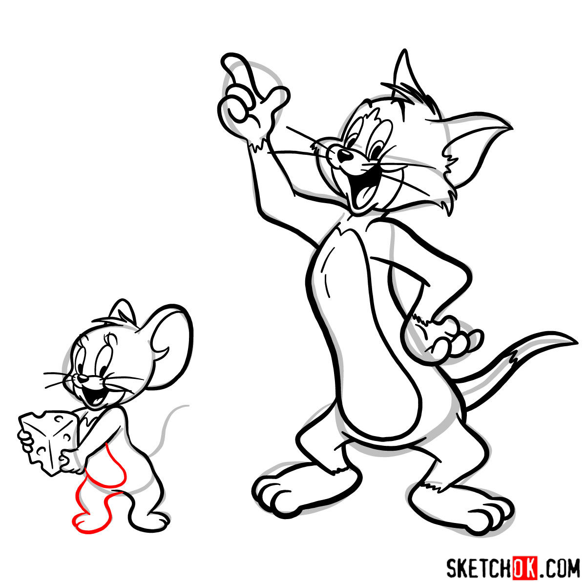 How to draw Tom and Jerry together Sketchok easy drawing guides