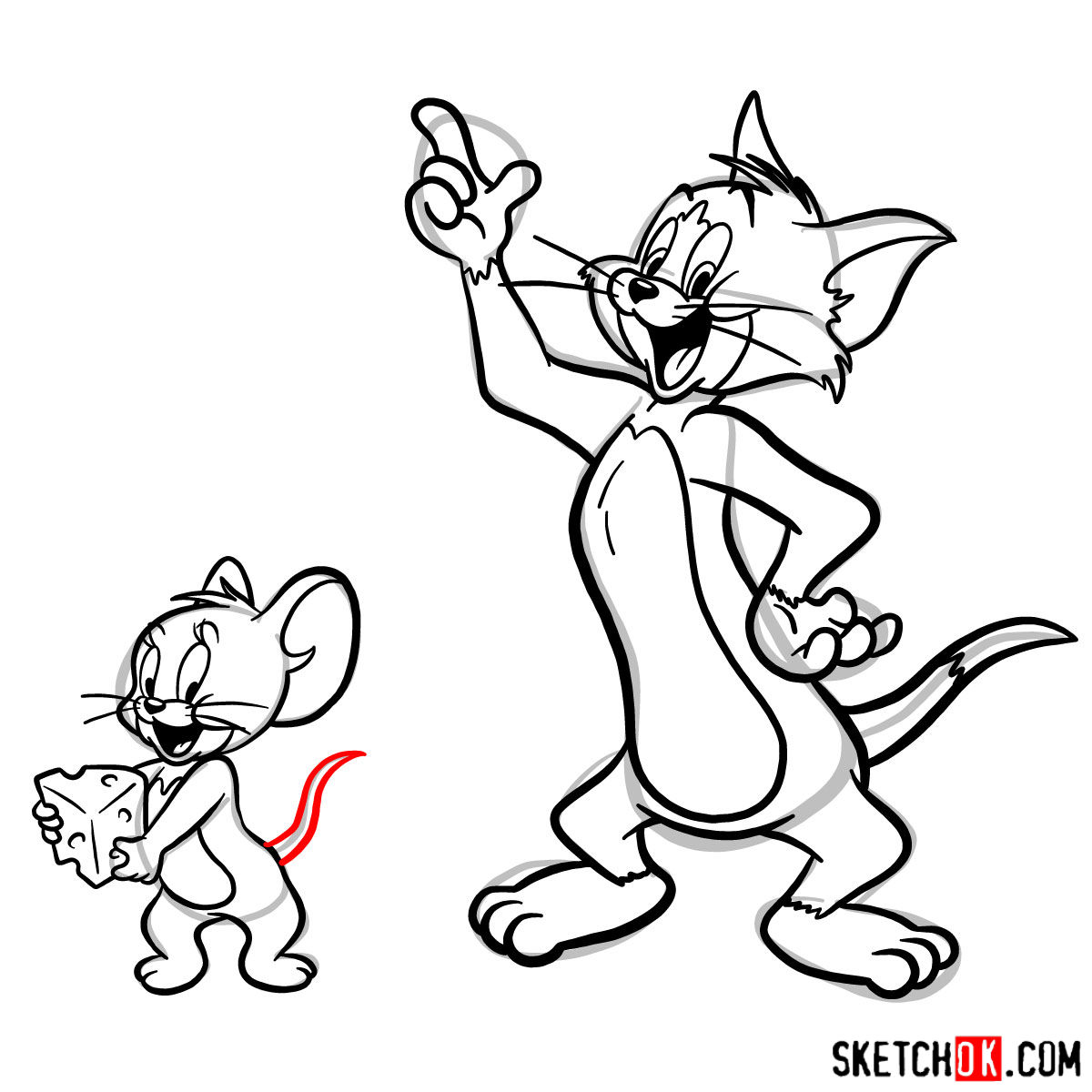 How to draw Tom and Jerry together - step 19