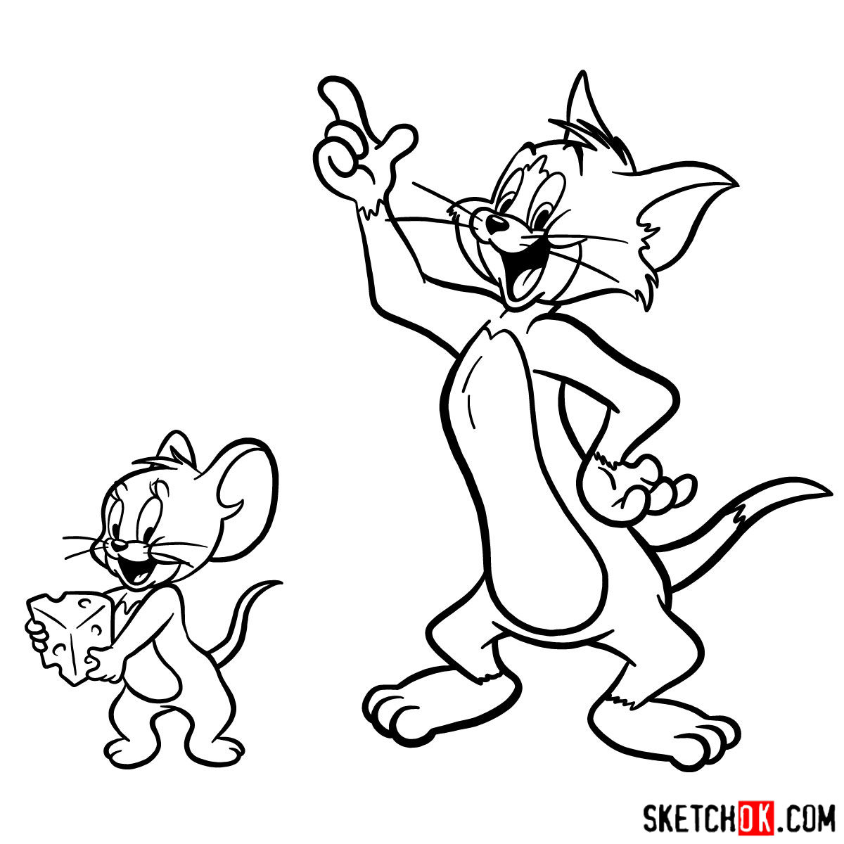 How to draw Tom and Jerry together Sketchok easy drawing guides