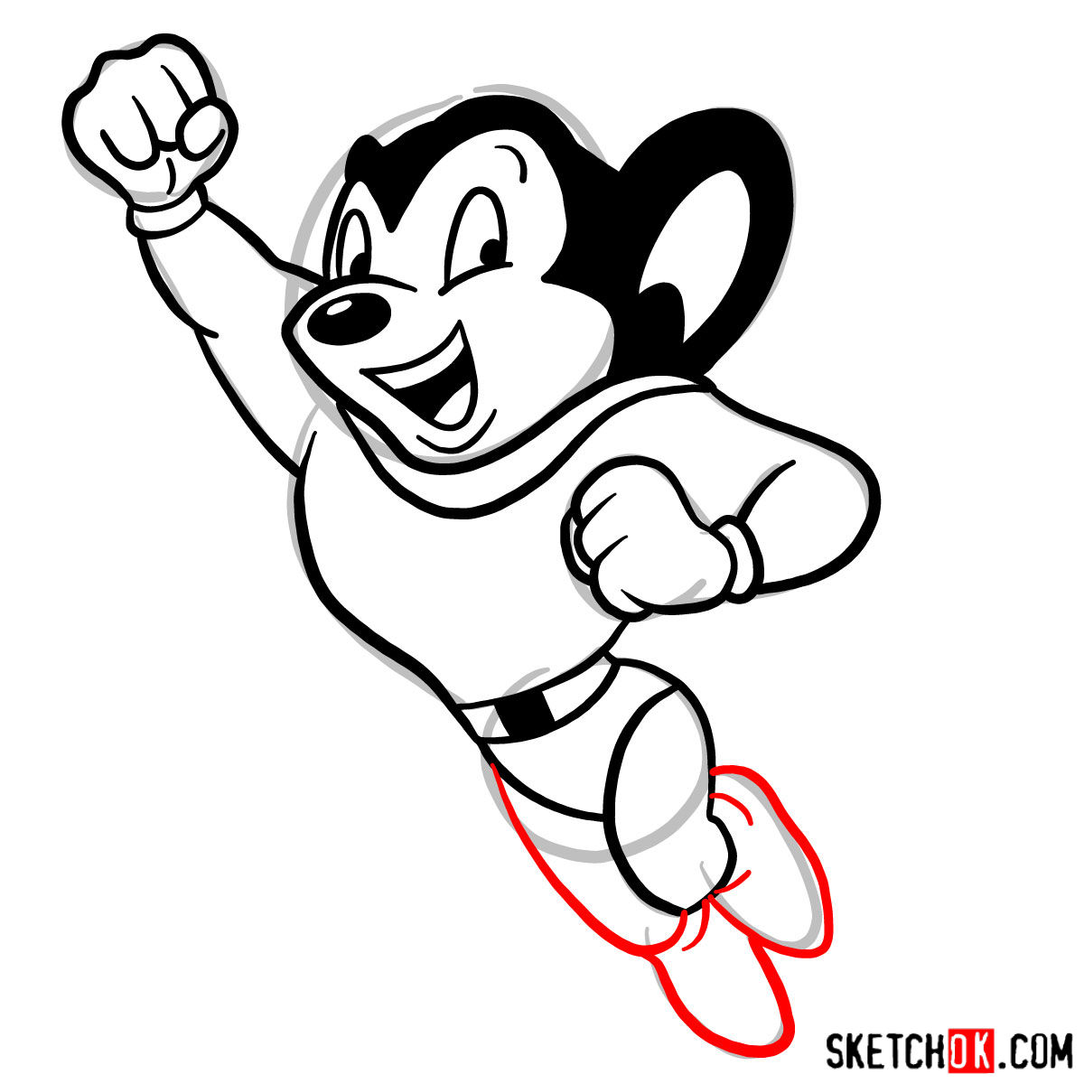 How to draw Mighty Mouse - step 09