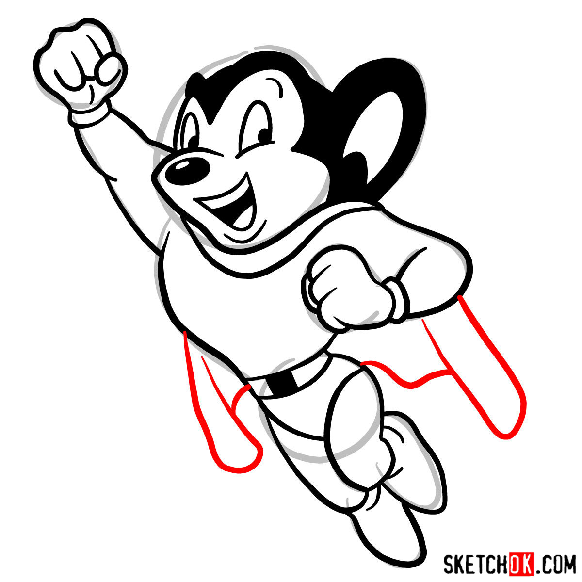 How to draw Mighty Mouse - step 10