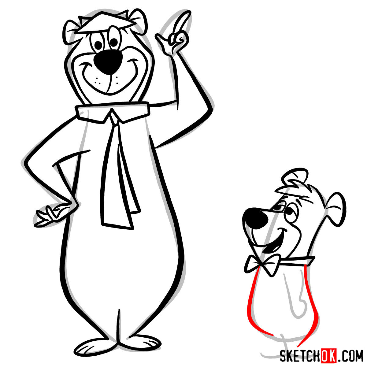 How to draw Yogi Bear and Boo-Boo Bear - step 12
