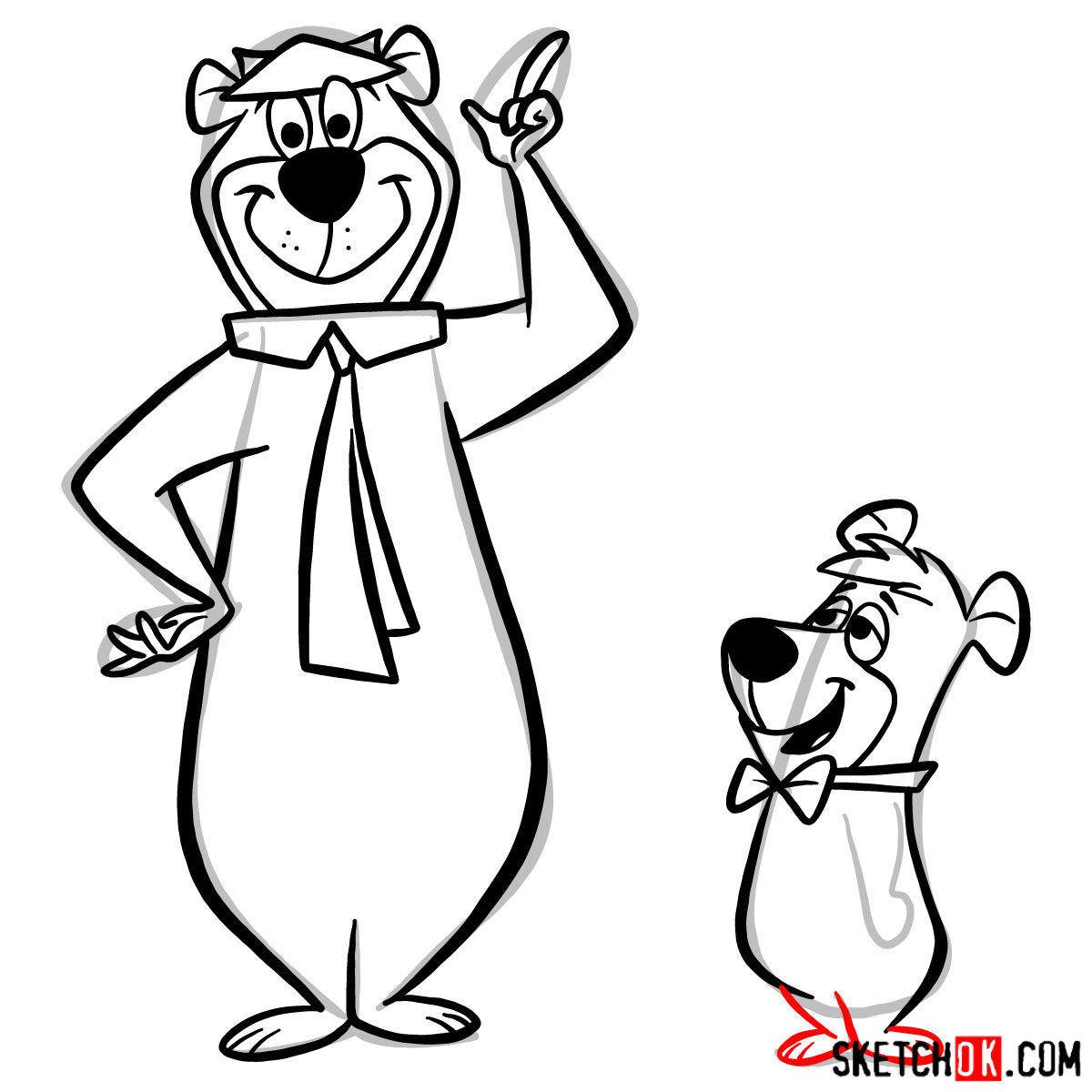 How to draw Yogi Bear and Boo-Boo Bear - step 13