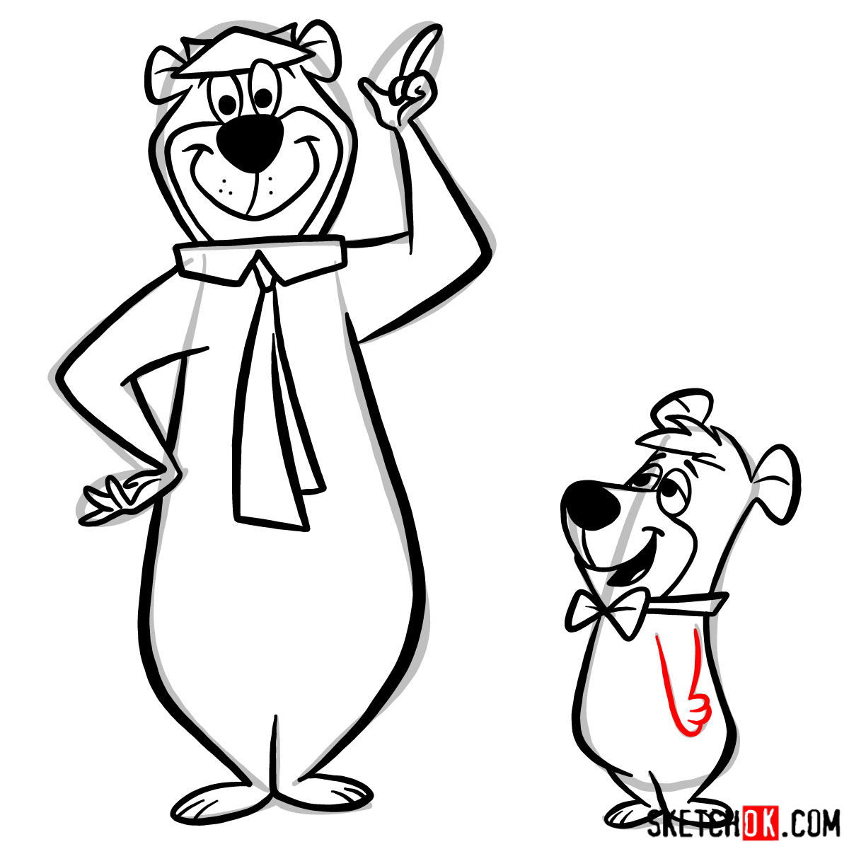 How to draw Yogi Bear and Boo-Boo Bear - step 14