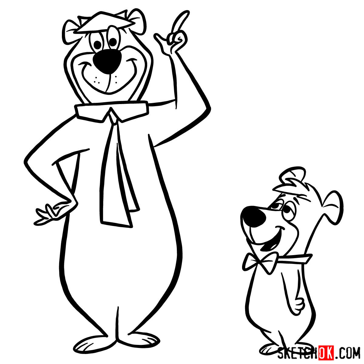 How to draw Yogi Bear and Boo-Boo Bear - step 15