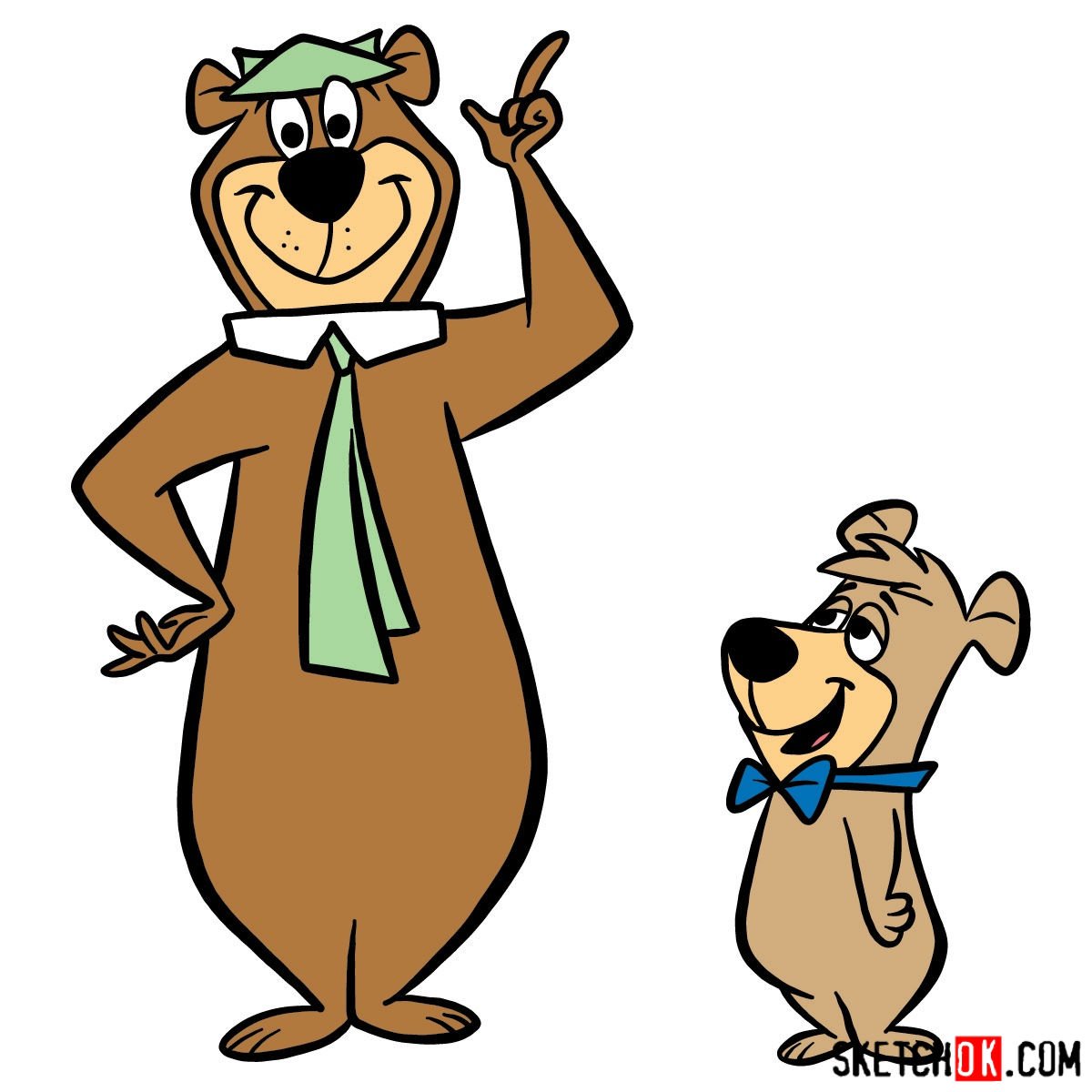 How to draw Yogi Bear and BooBoo Bear Sketchok easy drawing guides