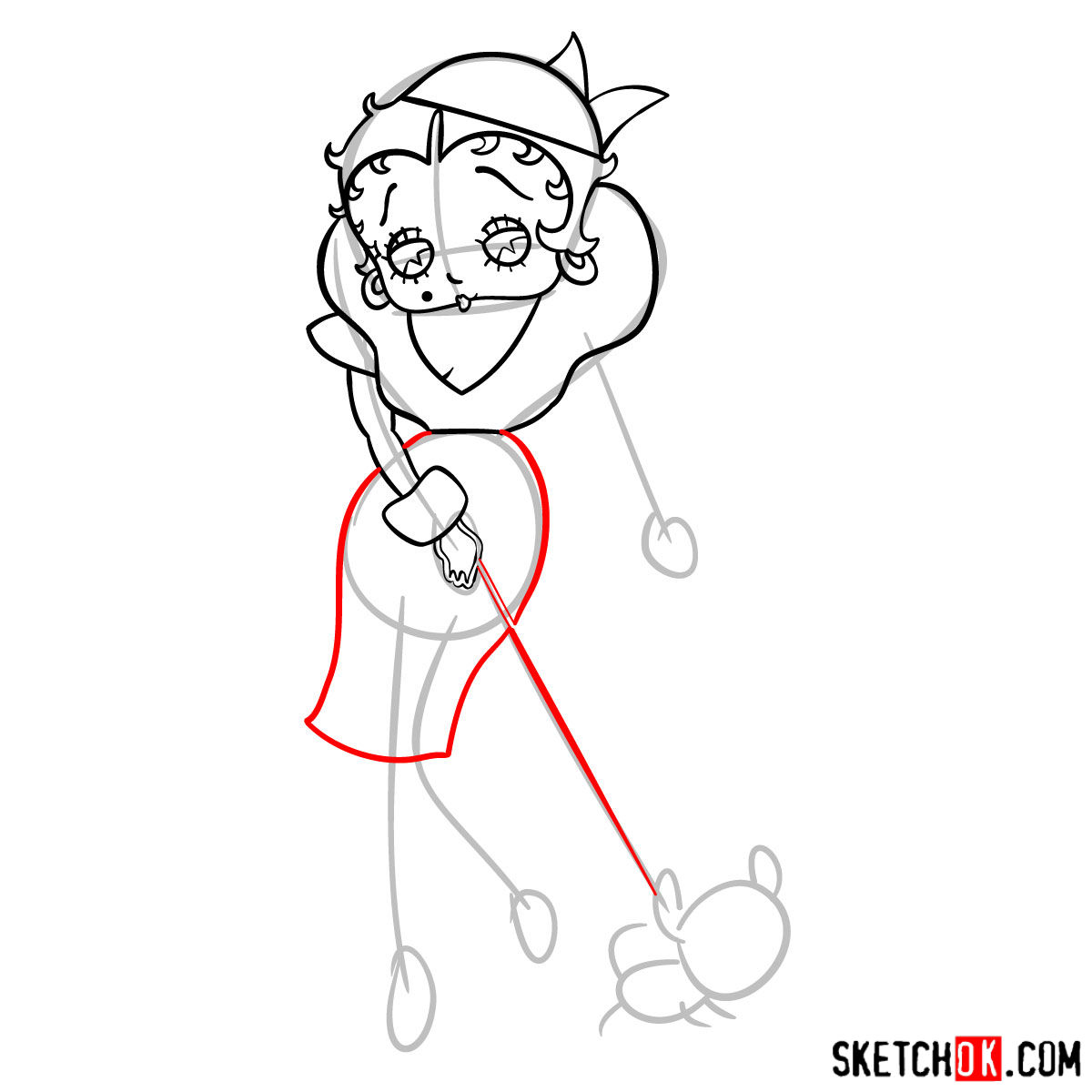 How to draw Betty Boop with her dog - step 07