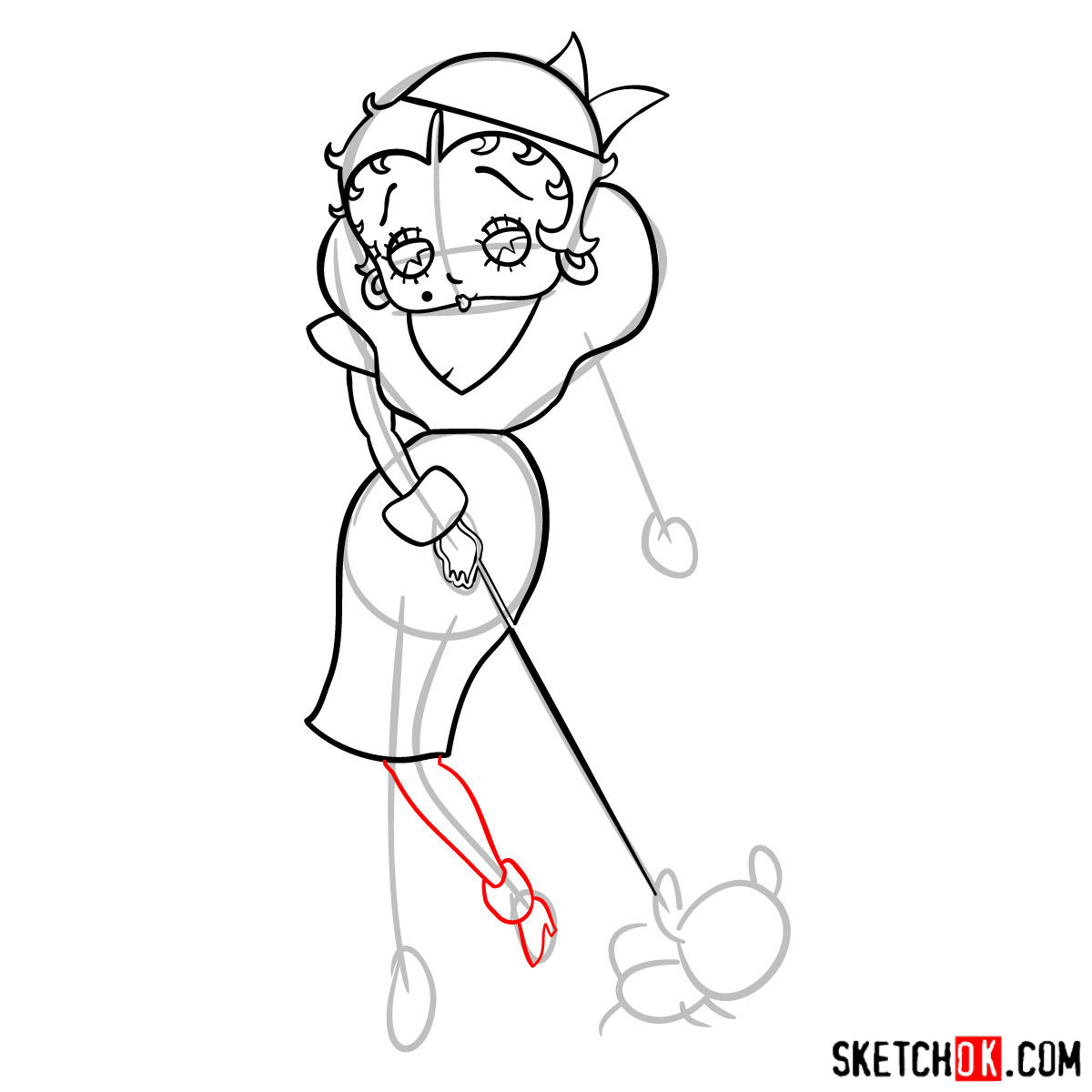 How to draw Betty Boop with her dog - step 08