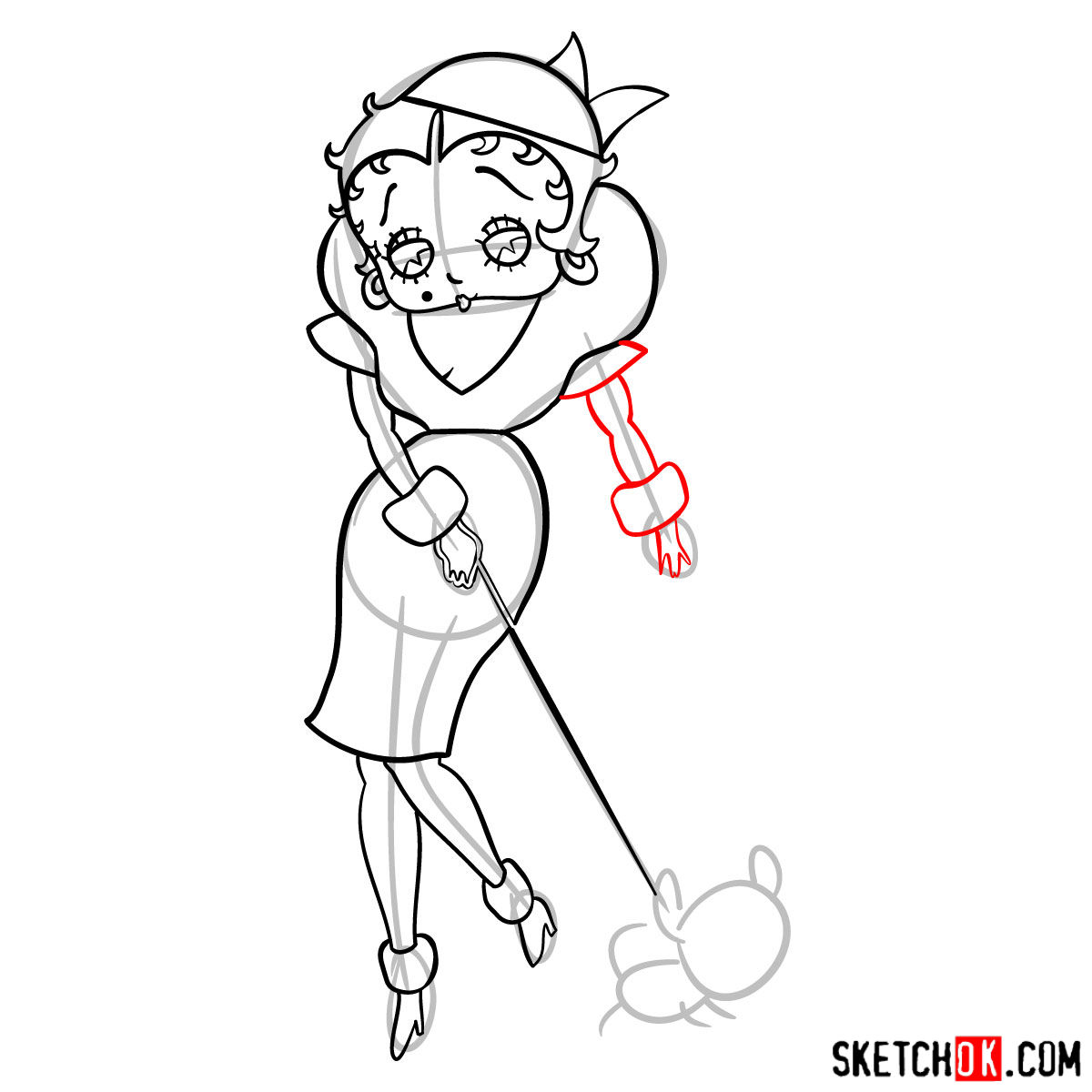 How to draw Betty Boop with her dog - step 10