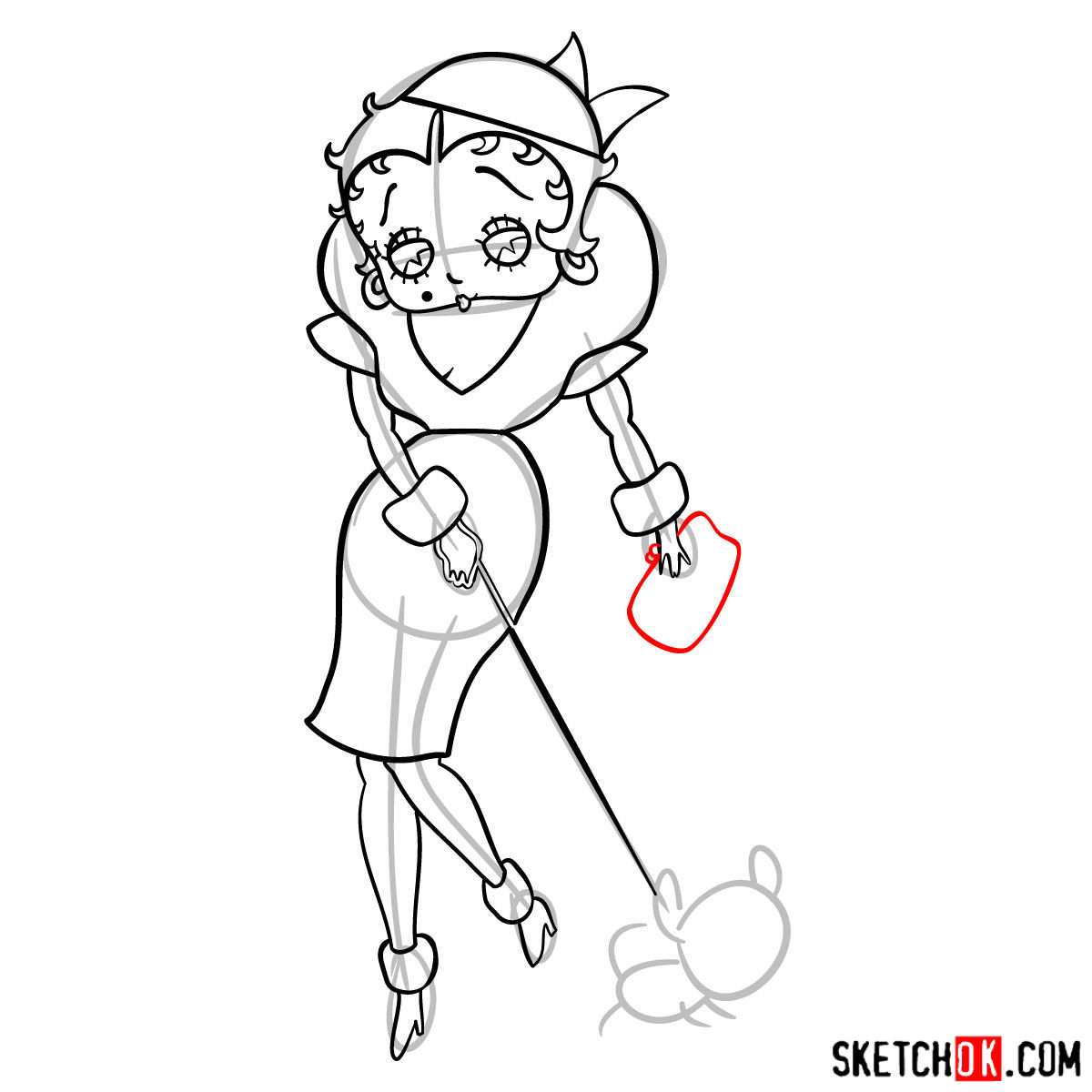 How to draw Betty Boop with her dog - step 11