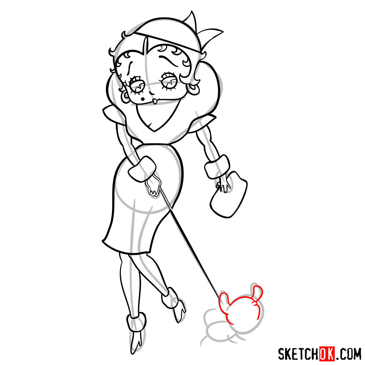 How to draw Betty Boop with her dog - step 12