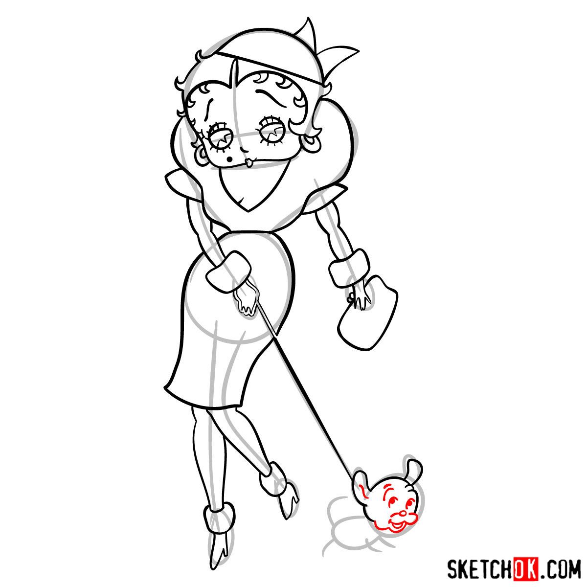 How to draw Betty Boop with her dog - step 13