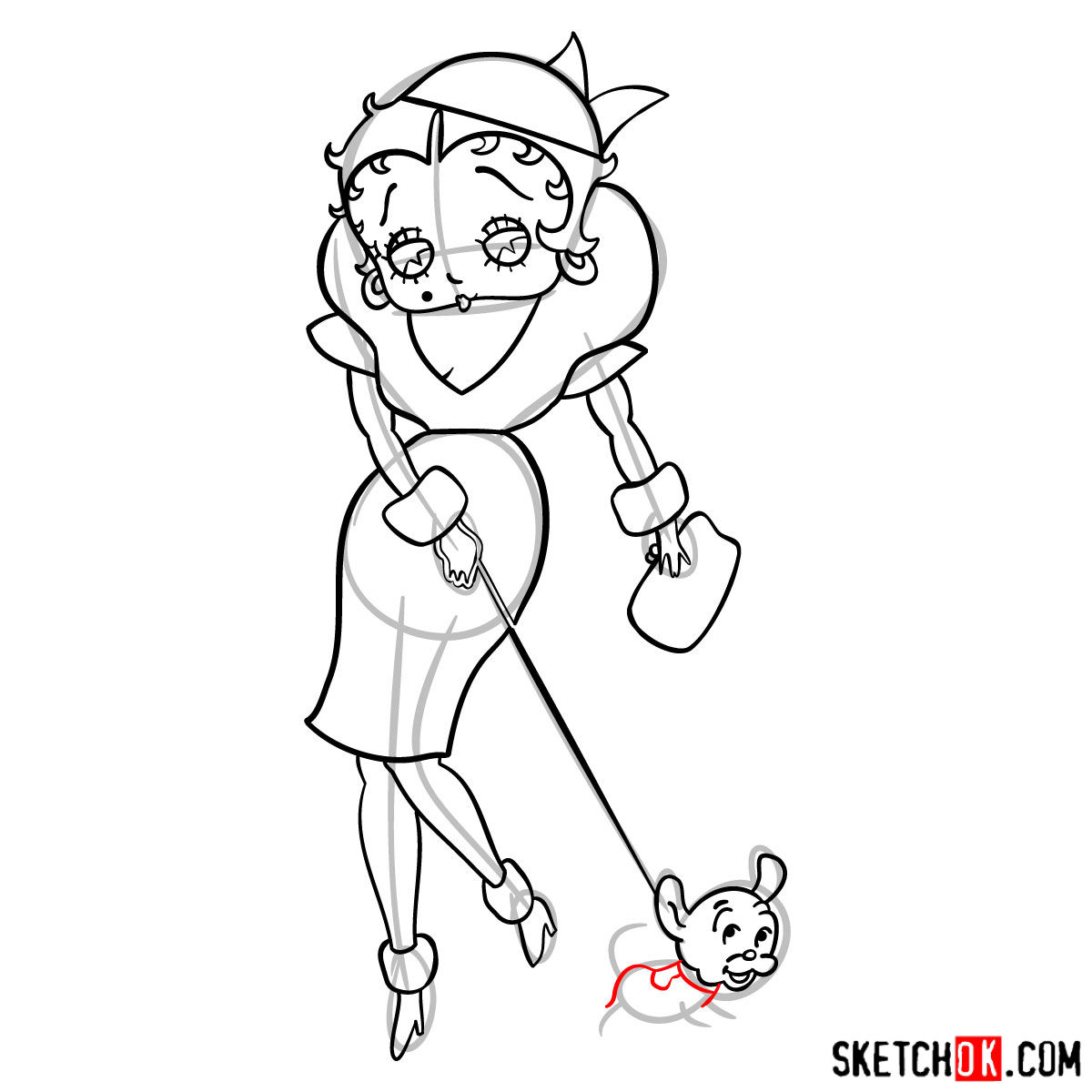 How to draw Betty Boop with her dog - step 14