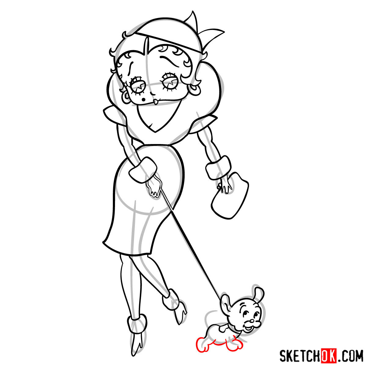 How to draw Betty Boop with her dog - step 15