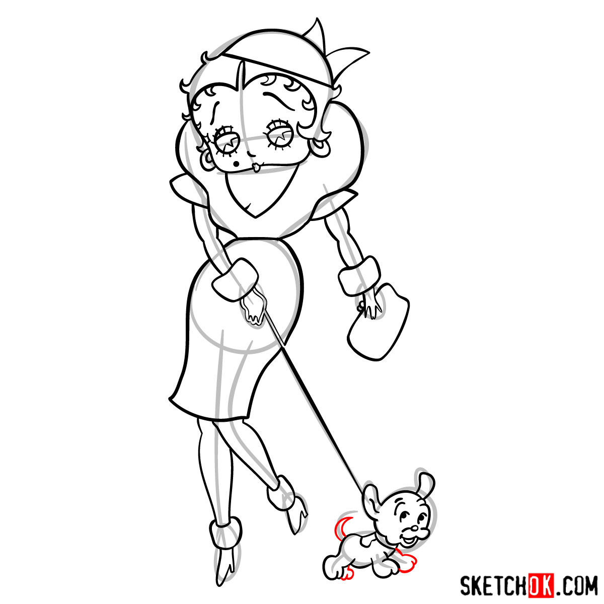 How to draw Betty Boop with her dog - step 16