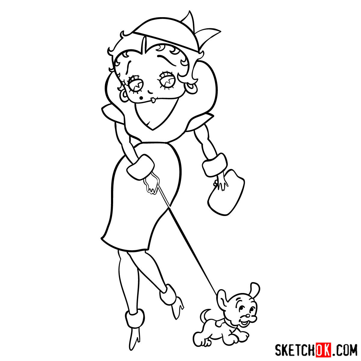 How to draw Betty Boop with her dog - step 17