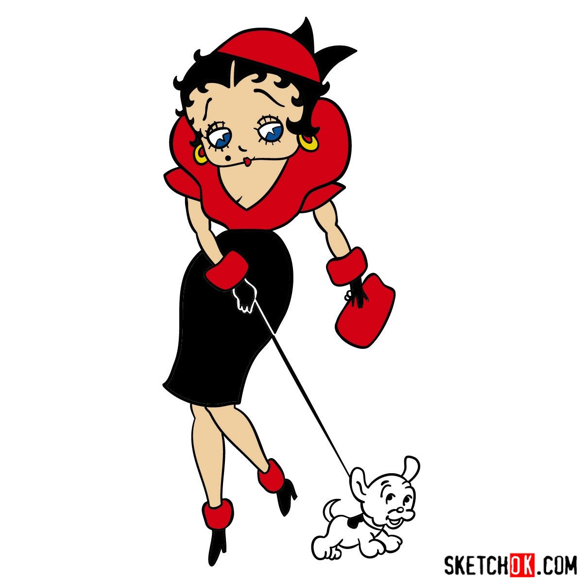 How to draw Betty Boop with her dog