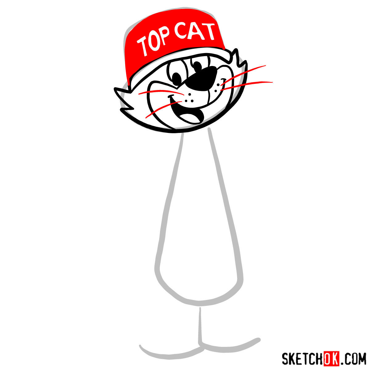 How to draw Top Cat - step 04