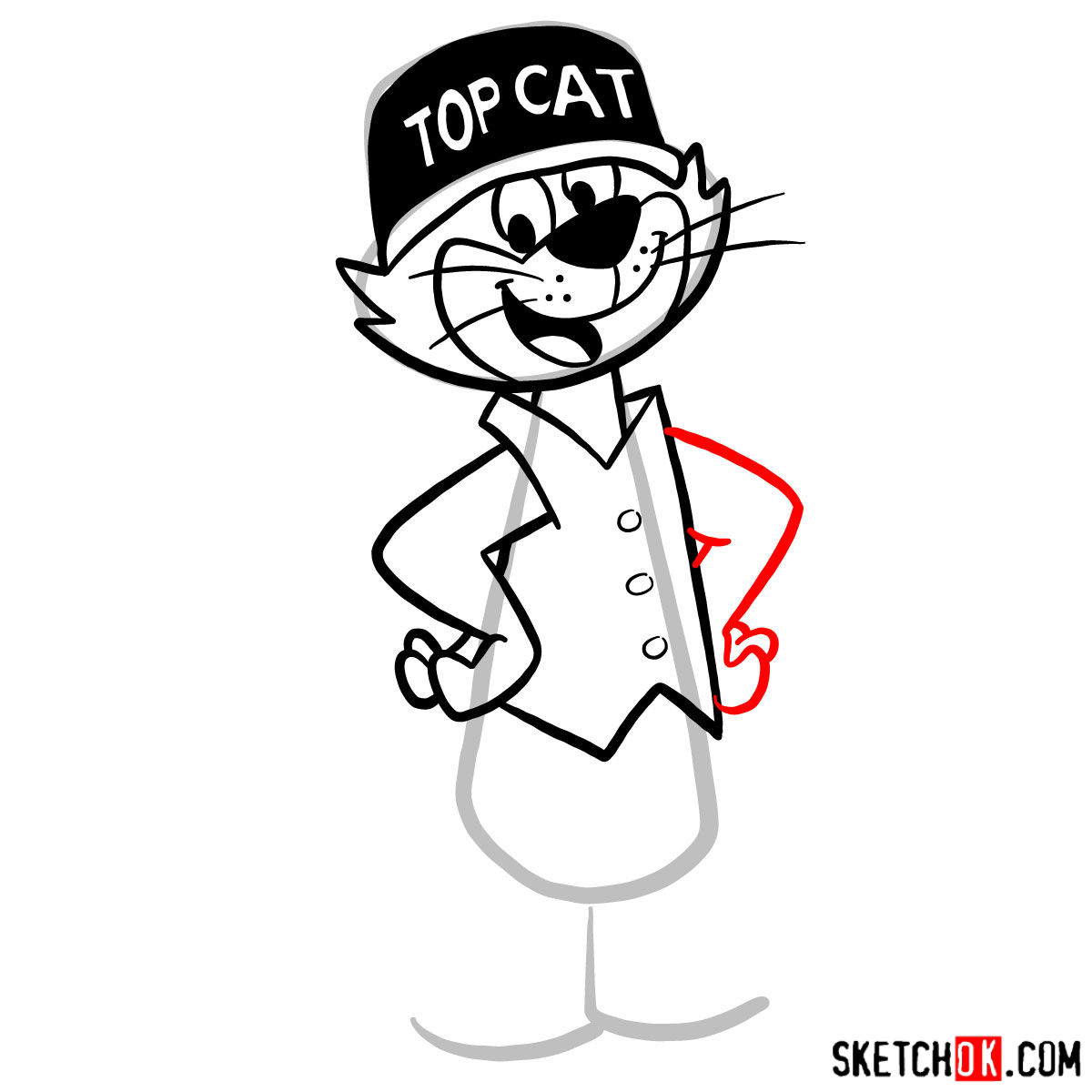 How to draw Top Cat - step 08