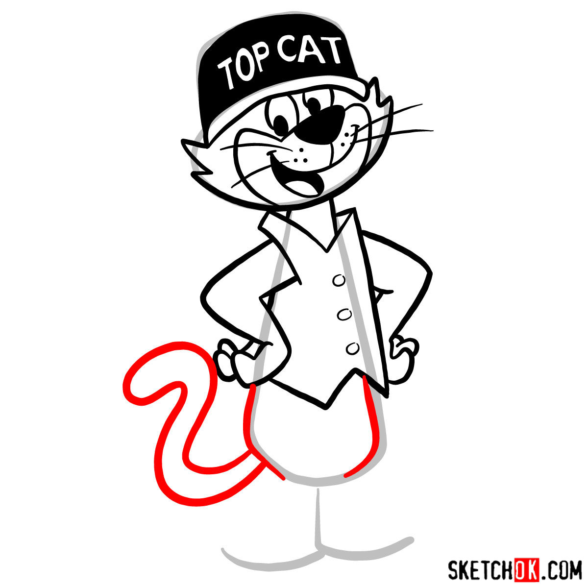 How to draw Top Cat - step 09