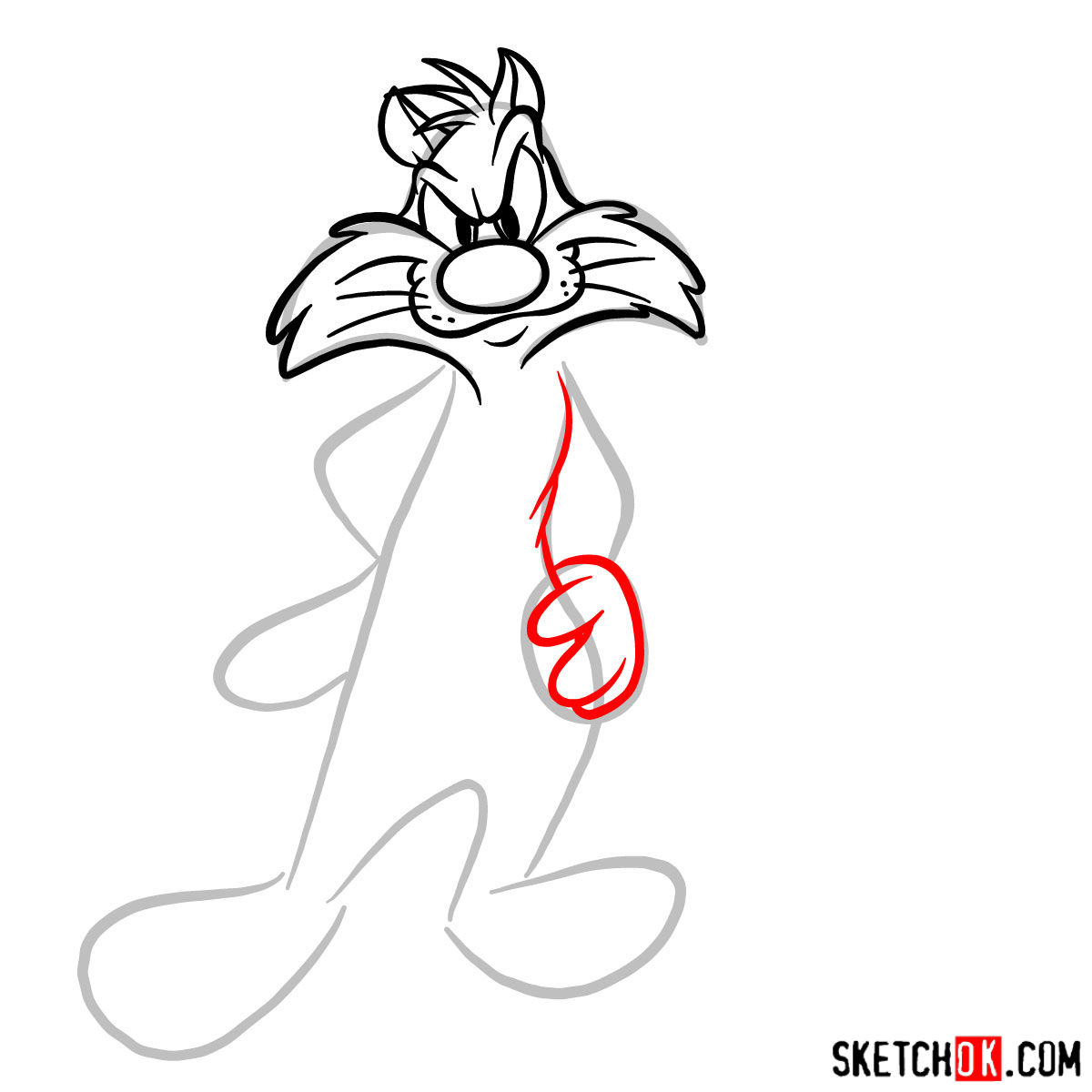 How to draw Sylvester and Tweety - step 05