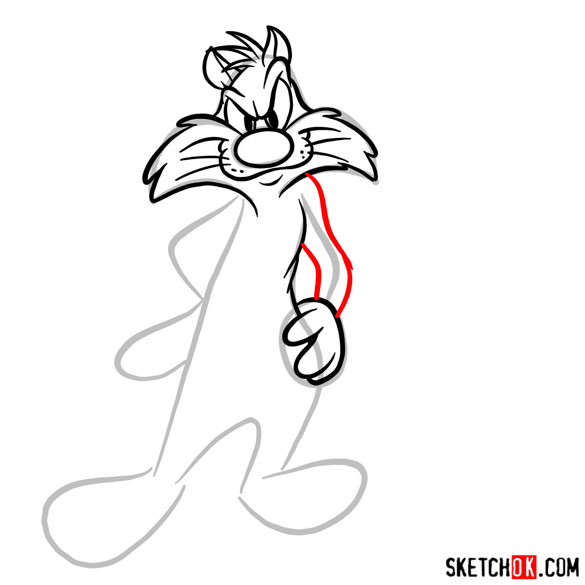 How to draw Sylvester and Tweety -  step 06