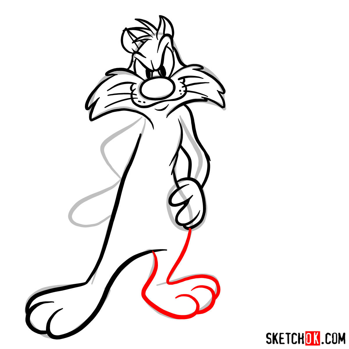 How to draw Sylvester and Tweety - step 08