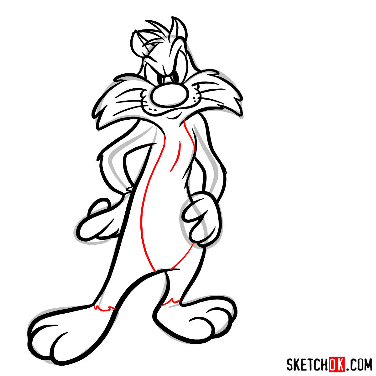 How to draw Sylvester and Tweety - step 10