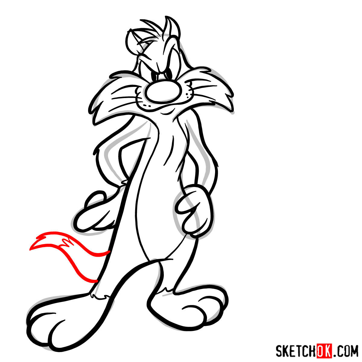 How to draw Sylvester and Tweety - step 11