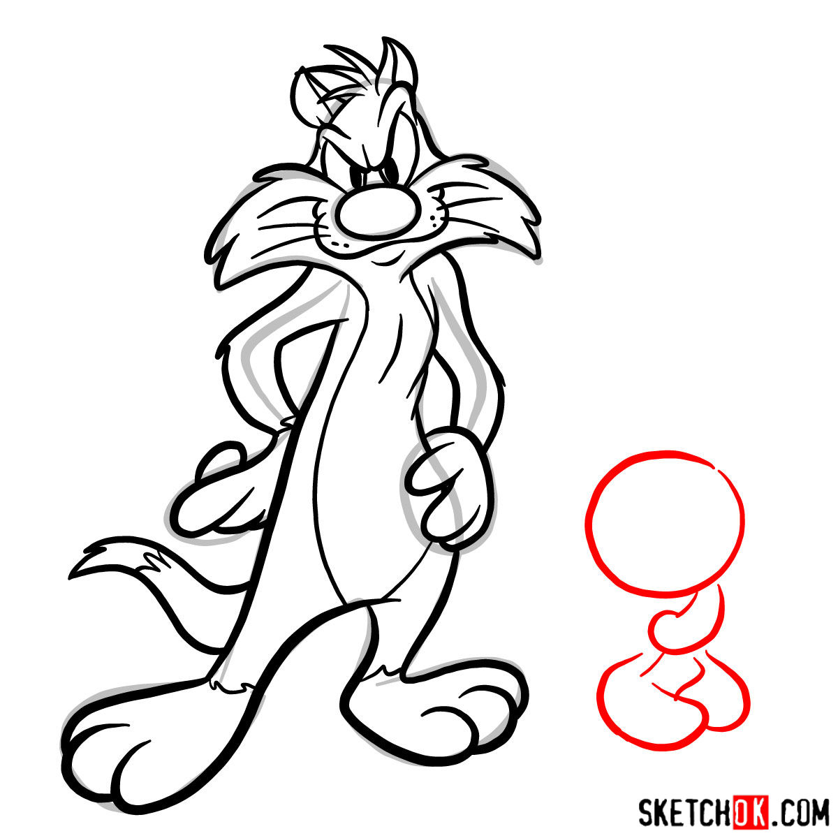 How to draw Sylvester and Tweety - step 12