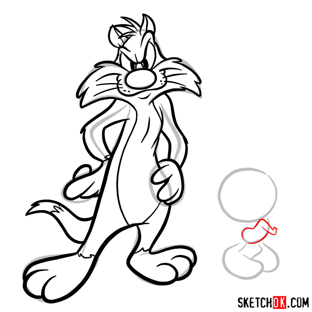 How to draw Sylvester and Tweety - step 13