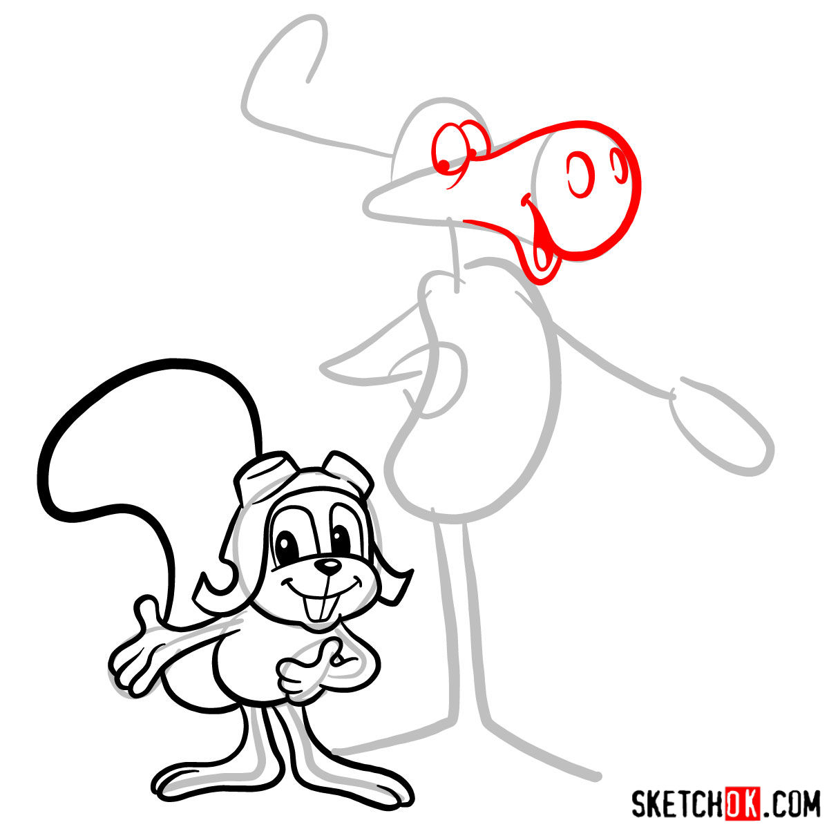 How to draw Rocky and Bullwinkle together - step 09
