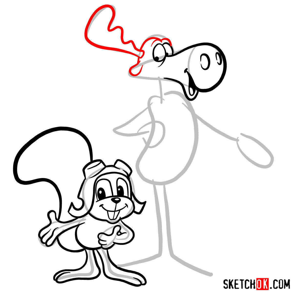 How to draw Rocky and Bullwinkle together - step 10