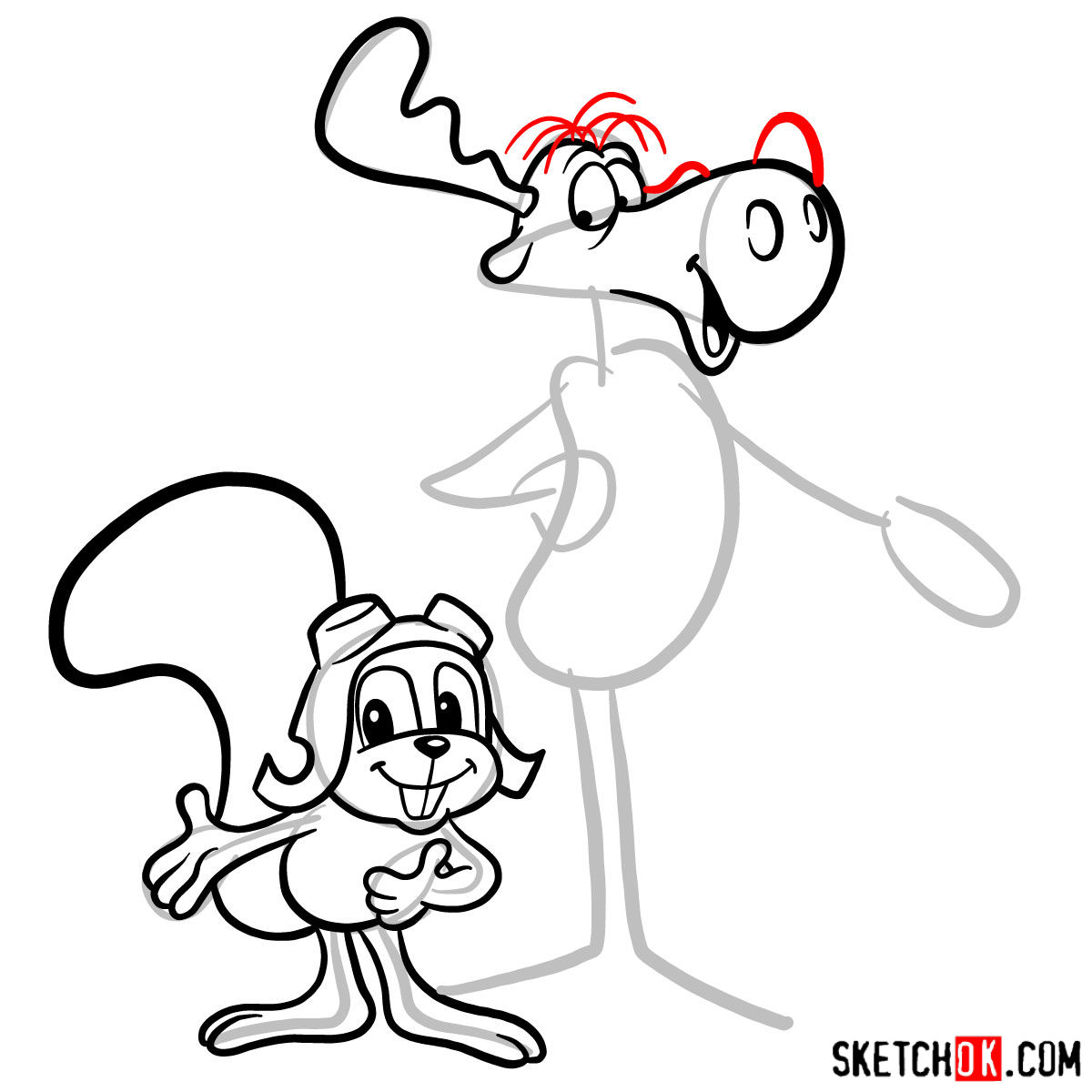 How to draw Rocky and Bullwinkle together - step 11