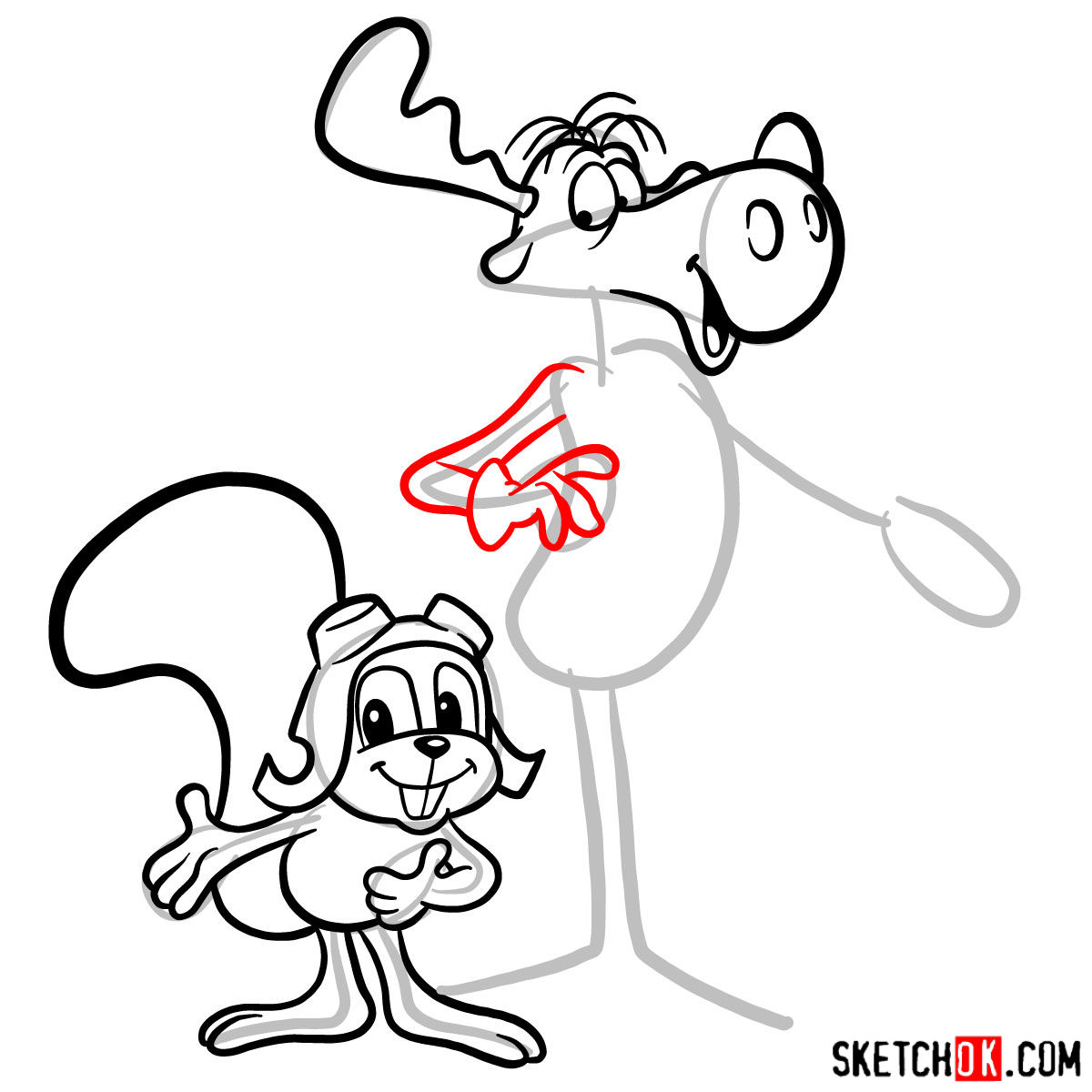 How to draw Rocky and Bullwinkle together - step 12