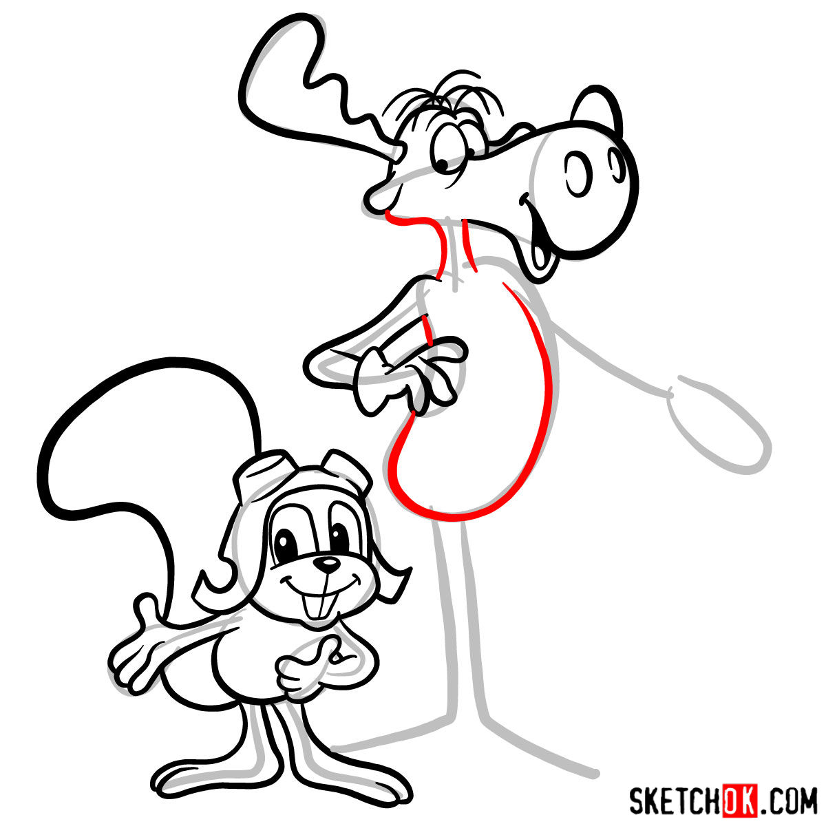 How to draw Rocky and Bullwinkle together - step 13