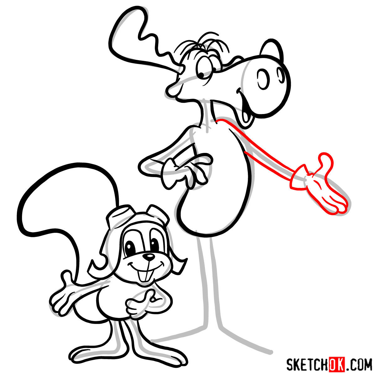 How to draw Rocky and Bullwinkle together - step 14