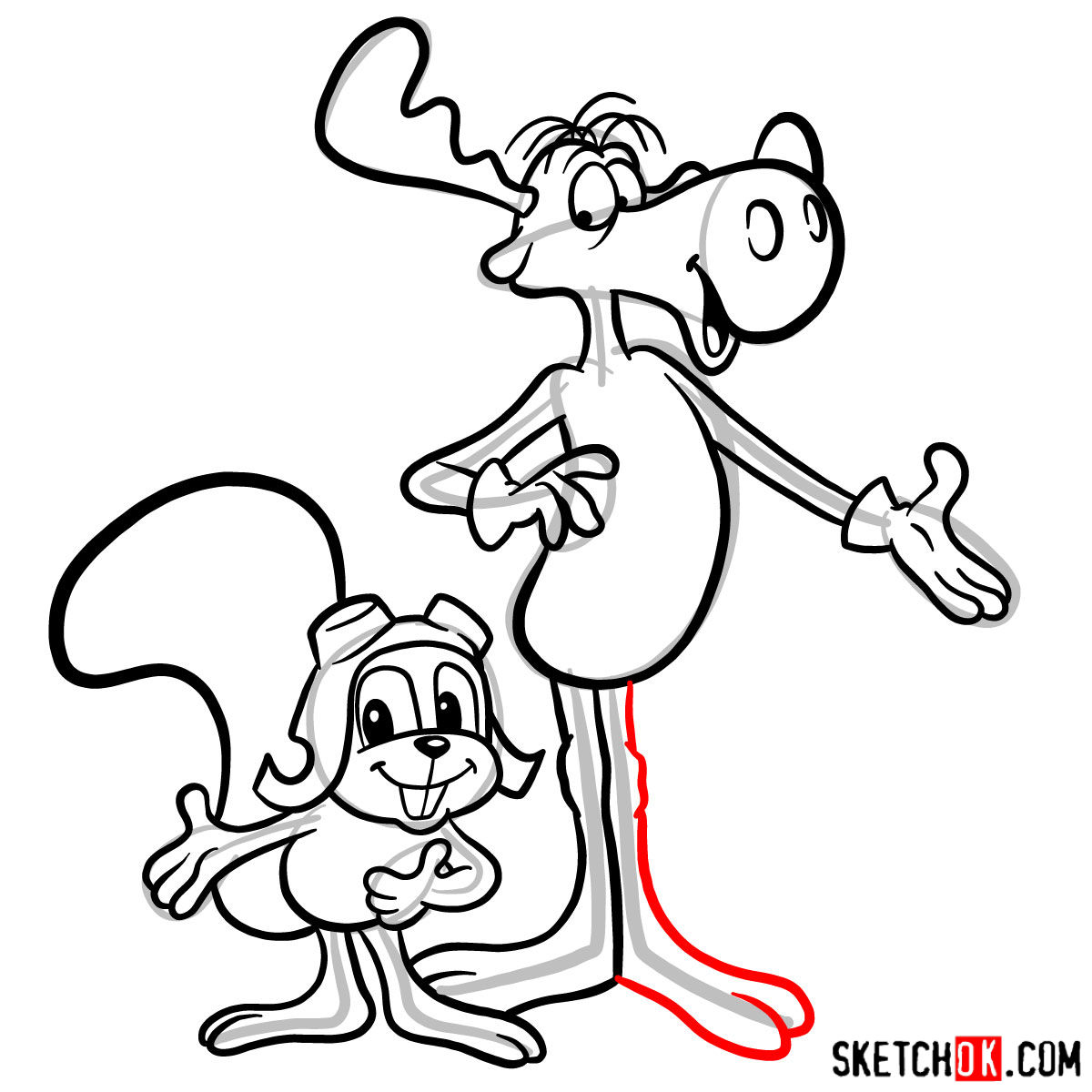 How to draw Rocky and Bullwinkle together - step 16
