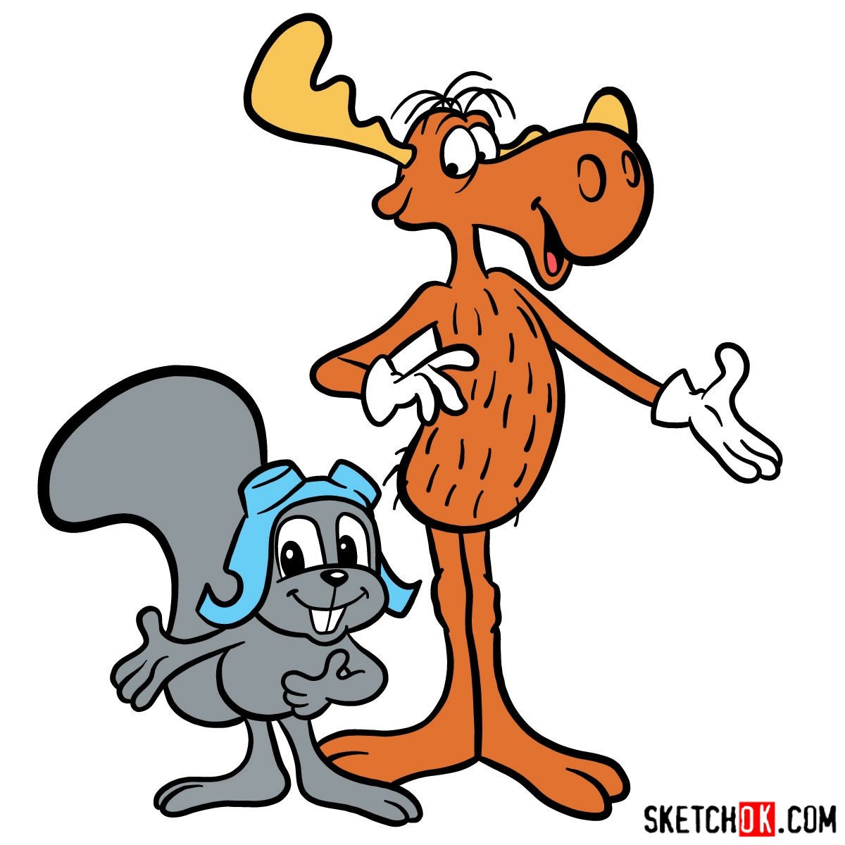 How to draw Rocky and Bullwinkle together